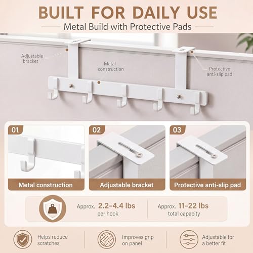 Geelin White Adjustable Cubicle Hooks Pack of 5 for Office & Home Walls