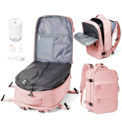Large Vacuum Backpack Travel with Pump, Waterproof Compression Backpack, Airback Personal Item Carry on Backpacks, Vacpack Compression Bags for Seal, Business Travel Backpacks for Women Men(Pink)