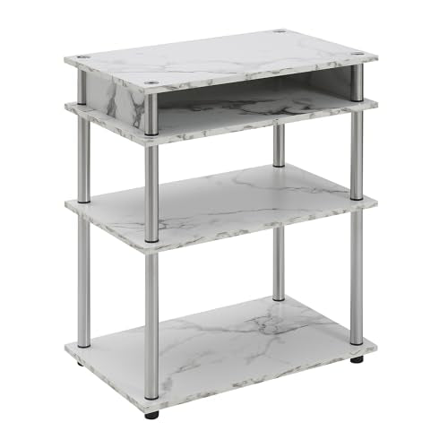 Designs2Go No Tools Printer Stand with Shelves 23.75" - Contemporary Modern Storage Printer Stand for Office, Den Organization, White Faux Marble