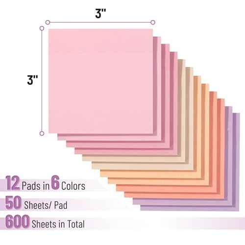 Mr. Pen- Sticky Notes, 3¡±x3¡±, 12 Pads, 600 Sheets, Colorful Sticky Notes 3x3, Sunset Sorbet