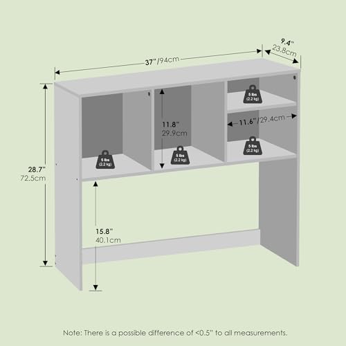 Furevol Hagen Desktop Bookshelf Hutch, 37W x 28.7H x 9.4D in, White - 4-Shelf Desk Organizer