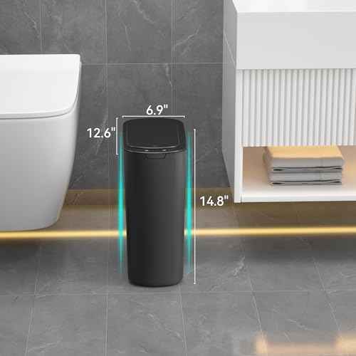 5 Gallon Motion Sensor Bathroom Trash Can Automatic Garbage Cans with Lid Touchless Smart Slim Plastic Trash Bin for Kitchen, Bedroom, Toilet, Office, Living Room