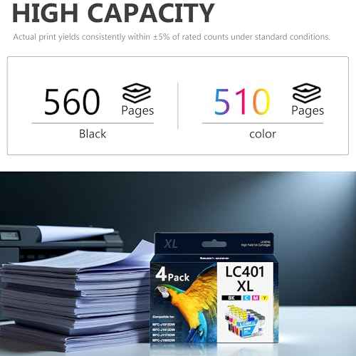 LC401XL Ink Cartridges with High-Yield Replacement for Brother LC401 Work with MFC-J1010DW MFC-J1012DW MFC-J1170DW MFC-J1800DW Printers (Black Cyan Magenta Yellow, 4 Pack)