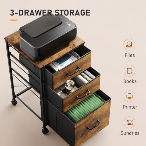 DEVAISE 3-Drawer Mobile File Cabinet + Rustic Brown Wood Grain 15.8''D x 15.4''W x 26.8''H