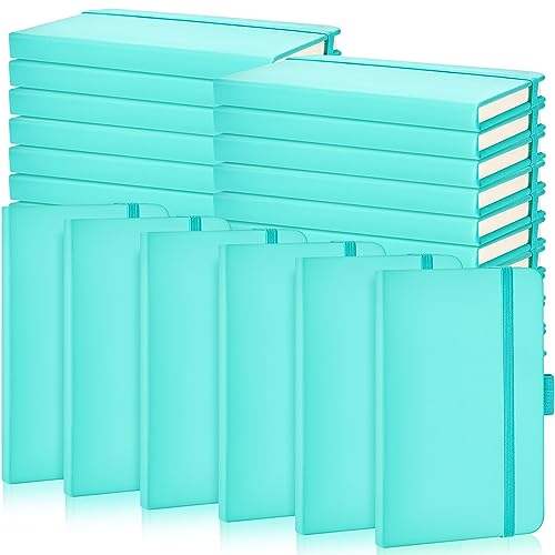 40 Pieces Small Notebooks A6 Pocket Journals 3.5 x 5.5 Inch Small Leather Notebook Mini Ruled Lined Journal with Elastic Band Pen Holder Page Marker Ribbons (Light Blue)