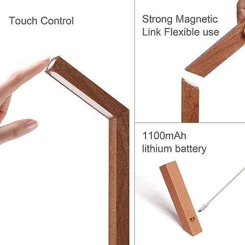 Wooden Desk Light £¬Dimmable Desk Lamp for Home Office with USB Wireless Charging Port £¬Touch Control RotatableDesk Adjustable Night Light(Sapele Wood)