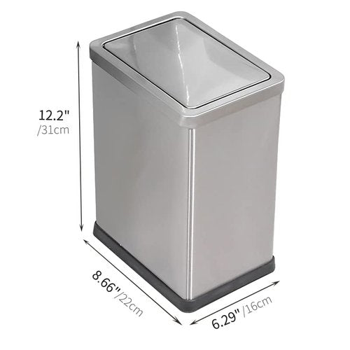 JINYCOME 2.6 Gallon Small Office Bathroom Trash Can with Swing Lid,Living Room Bedroom Garbage can Wastebasket bin,Metal Decor Trash Can(Stainless Steel)