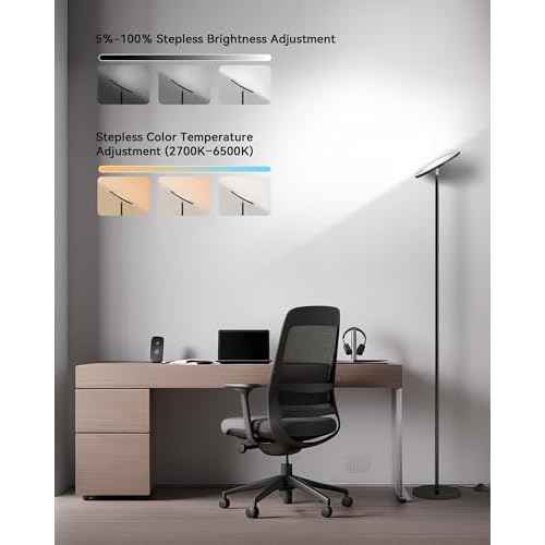 JOOFO LED Floor Lamp ? Super Bright Torchiere with Remote & Foot Switch, Stepless Dimmable Tall Standing Lamp, 69" Modern Pole Light for Corner, Living Room, Bedroom, Reading, Office