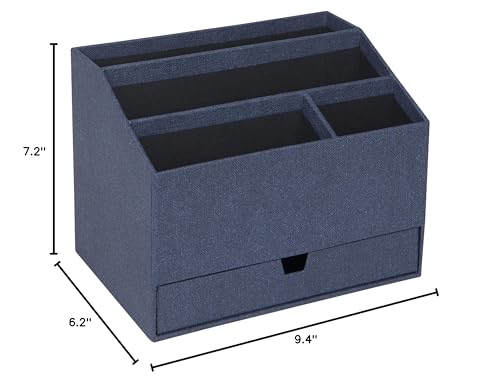 Bigso Box of Sweden Greta Desktop Organizer - Durable Office Desk Organizer for Office Supplies and Accessories - 4 Compartments and Drawer for Customized Organizing - 9.4in x 6.2in x 7.2in - Blue