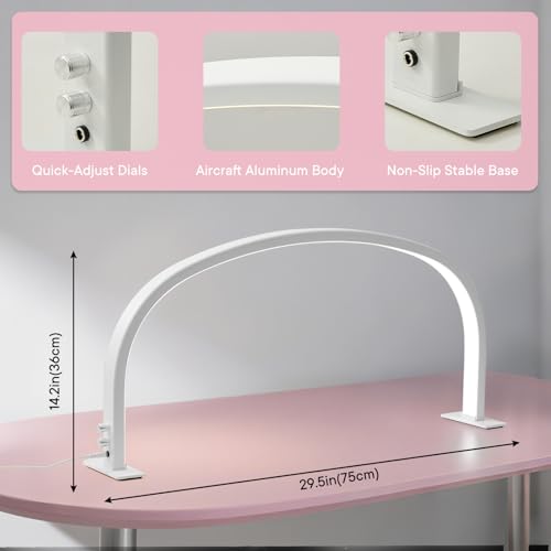 Upgrade Half Moon Light with Knob, 29" 48W LED Light for Nail Desk, Adjustable Brightness & 3 Color Temperature, 180-Degree Illumination for Nail Tech, Manicure, Eyelash Extensions, Reading