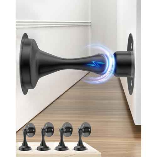 Door Stoppers Magnetic Door Catch - 4 Pack Stainless Steel Heavy Duty Door Stops for Bottom of Door, Wall & Floor Mounting No-Drill Strong Adhesive & Screws, Strong Door Holder to Keep Door Open