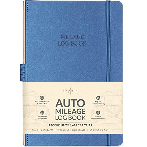 Skyline Auto Mileage Log Book A5 Smoke Blue — 1,674 Trips, Eco-Leather