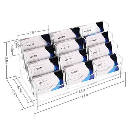 Business Acrylic Card Holder Display for Desk, 12 Slots 4 Tiers Multiple-Clear Acrylic Business Card Stand Set, Holds Approximately 600 Cards