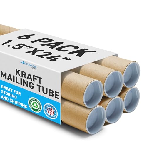 6 Pack Kraft Mailing Tubes 24 Inch with End Caps - Shipping & Art Storage