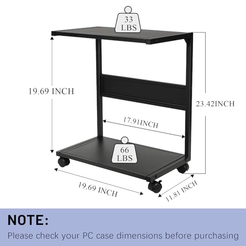 PC Stand Computer Tower Stand 2-Tier Metal CPU Holder with Locking Caster Wheels Suitable for Most PC (Black, L)