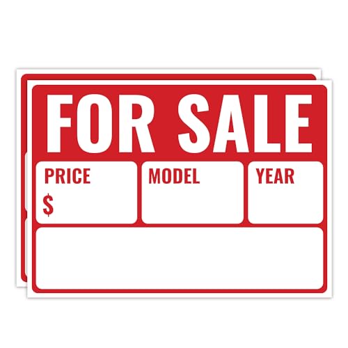 Venicor 2-Pack Car For Sale Signs 14x10 Inches Weatherproof Plastic Model Year 14x10