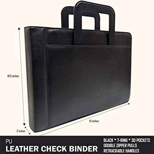 MSP 7 Ring Business Check Portfolio Binder with Handle, Zipper Closure for 3-to-A Pages Business or Personal Checks with Stub (7 Ring Business Check Portfolio)