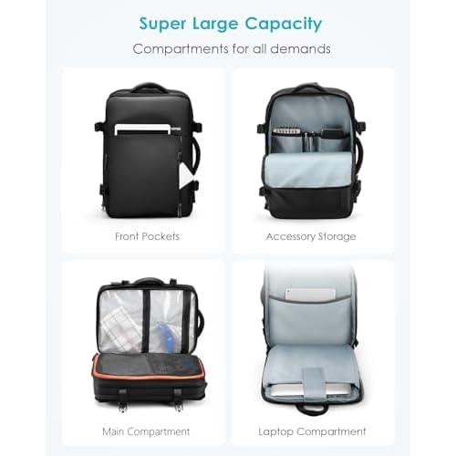 HOMIEE 40L Travel Backpack TSA Approved Personal Item Bag Carry on Luggage 18x14x8 Expandable Laptop Backpack for Men Women, Black