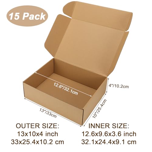 Brown Cardboard Shipping Boxes Set of 15 - 13x10x4 Inch Small Business Packaging