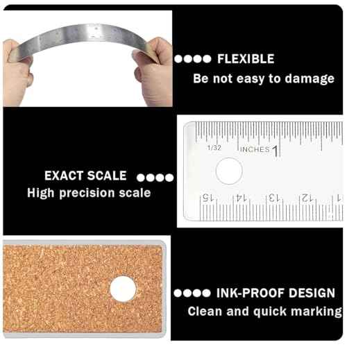 12 Inch Metal Ruler Stainless Steel Metal Ruler with Cork Backing, Non-Slip Rulers with Inch and Centimeters, Straight Edge Cork Base Rulers for Student School Office Drafting Tools