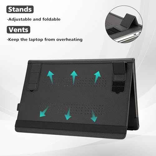 TYTX Compatible with MacBook Air 13.6 Inch Case,PU Leather MacBook Air Case for Model M4 A3240 M3 A3113 M2 A2681 2022 2023 2024 2025 Retina Display Touch ID, with Vents and Stand Function, Black
