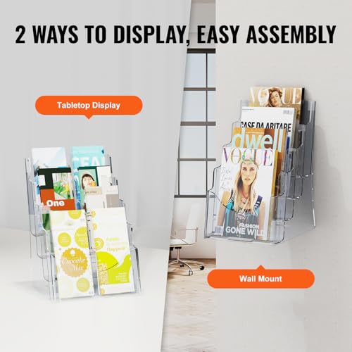 VEVOR 8.5 x 11 Inch Acrylic Brochure Holder 4-Tier Display Stand with Removable Dividers