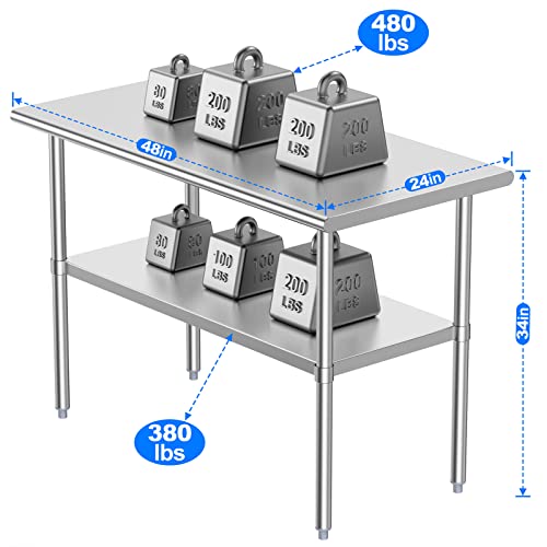 Atronor 24x48 Inch Stainless Steel Prep & Work Table with Adjustable Undershelf - Heavy Duty Commercial Kitchen Table