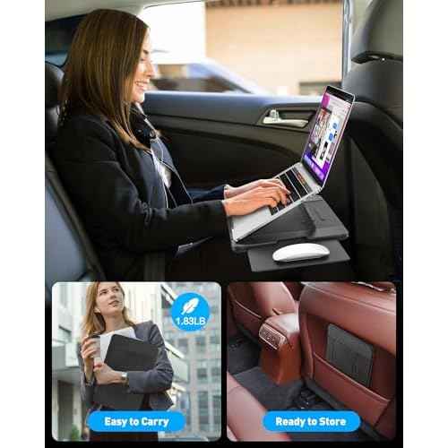 AboveTEK Adjustable Laptop Lap Desk, 3 Ergonomic Angles, PU Leather Non-Slip Surface, Heat Shield, Retractable Mouse Pad, Portable Laptop Lap pad Workstation for Bed, Sofa, Travel