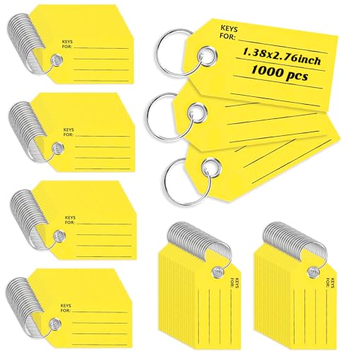 1000 Pcs Key Tags with Labels Yellow Key Tags with Ring Key Chain Tags to Write On Car with Labels Luggage Tags for Labeling for Dealer Identifiers Bags Car Shop (1000)