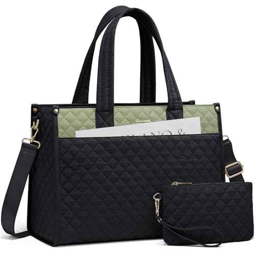 LOVEVOOK Laptop Tote Bag for Women,Canvas Work Tote Bag for Women with Clutch Purse,15.6 Inch Computer Briefcase Bag,Professional Teacher Business Office,Lightweight Shoulder Travel