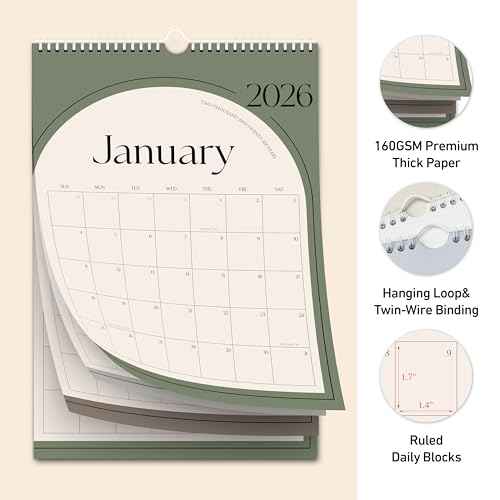 Aesthetic Wall Calendar 2025, 18 Monthly Vertical Calendar July 2025 to December 2026, 14.5" x 10.5" Modern Wall Hanging Calendar for School, Home, Office for Monthly Organizing & Planning (Brown)