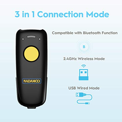 NADAMOO Yellow Wireless Barcode Scanner with Charging Dock - 1D/2D QR Code Reader for Inventory