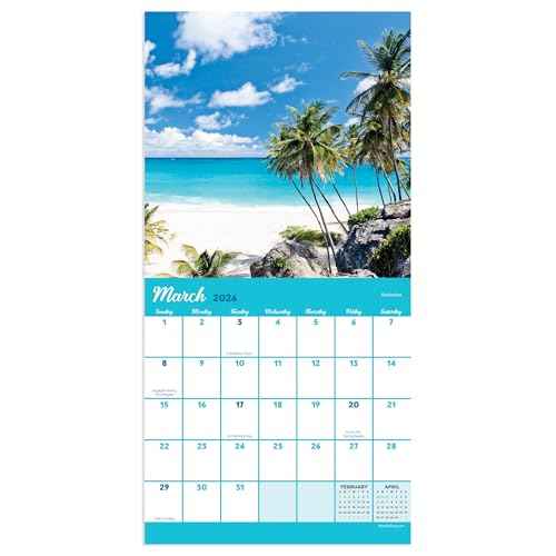 TF Publishing 2026 Tropical Beaches Mini Calendar with Monthly Grids for Appointments and Scheduling - Vertical Small Wall Calendar 2026 w/Premium Gloss Paper for Home and Office Organization - 7x7in