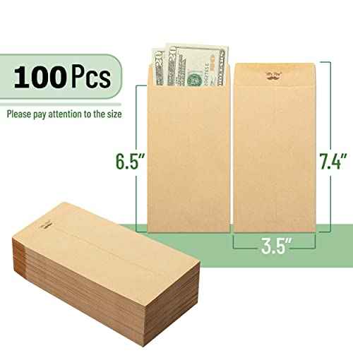 Mr. Pen- Money Envelopes, 100 Pack, 6.5" x 3.5", Cash Saving Challenge, Small Money Budgeting Envelopes, Brown