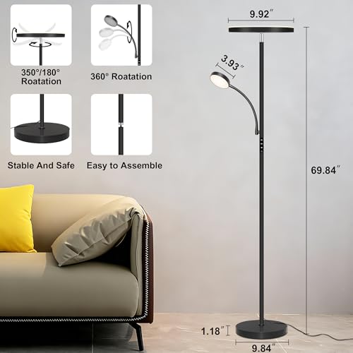 Floor Lamp-42W/4200LM Super Bright Floor Lamp,Dimmable 2-in-1 LED Standing Lamp with Reading Light,69" Tall Standing Lamp with Remote & Touch Control,Modern Floor Lamps for Bedroom,Living Room,Office