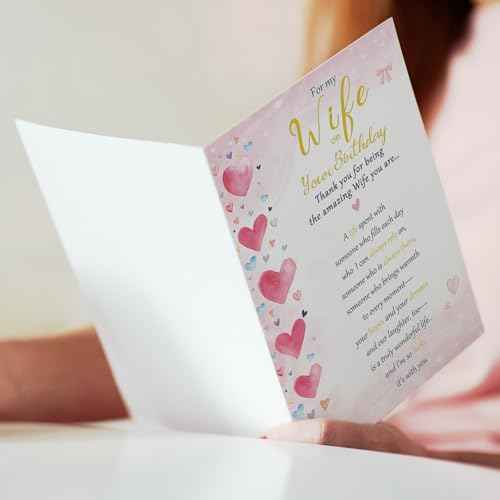 Wife Birthday Card, Sweet Birthday Cards for Wife from Husband, Happy Birthday Card for Her-8x5.3 Inches, Double-Sided, with Matching Pink Envelope