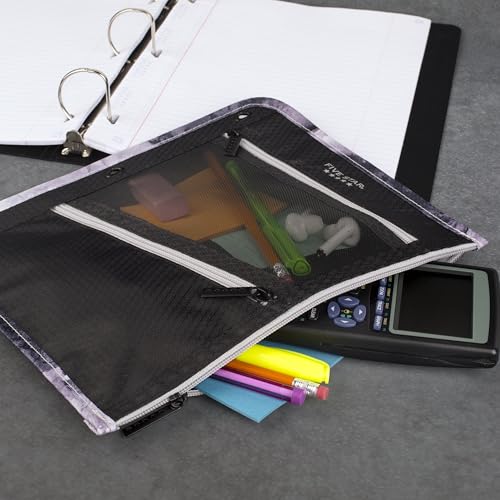 Five Star Black/Grey 11x9 Inch Zipper Pencil Pouch for Binders & Storage