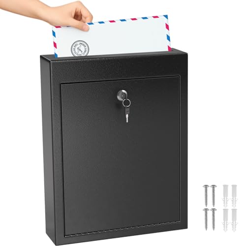 MaxGear Rectangular Metal Suggestion Box with Slot & Lock - Wall Mounted Drop Box