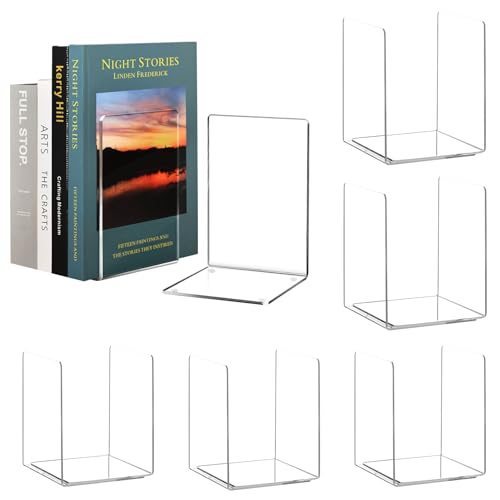 HappyHapi 6 Pair Acrylic Bookends - Clear Heavy Duty Shelving Support