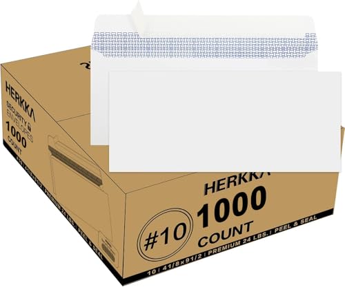 HERKKA #10 Security Self-Seal Envelopes 1000 Pack - Windowless Business Privacy
