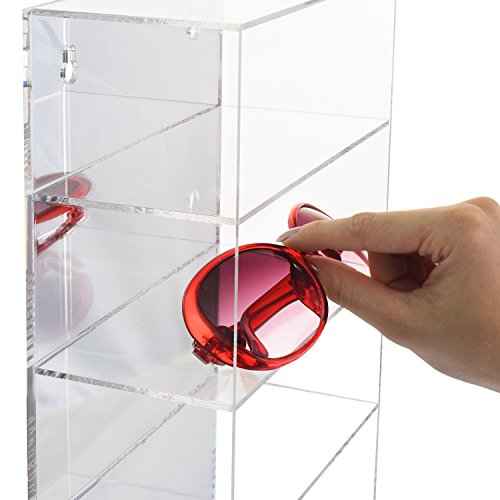 Ikee Design 5-Level Mirrored Back Acrylic Display Case, Collection Display Case for Mini Funko Pop Figures, Acrylic Eyewear Sunglasses Rack, Freestanding or Wall-Mounted, Clear Color