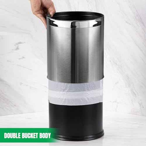 Invisi-Overlap' Open Top Stainless Steel Trash Can, Small Office Wastebasket, Modern Home D?cor, Round Shape