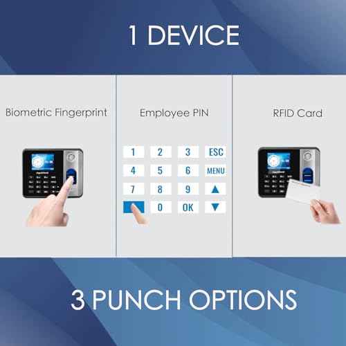 Time Clock - Fingerprint Time Clocks for Employees Small Business Automatic Calculate Hours, H1 Standalone Offline Biometric Clock in Machine for Employees with 5 RFID Cards (0 Monthly Fees)