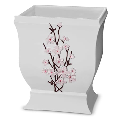 Creative Scents Vanda White Trash Can 1.48 Gal / 5.6L - Decorative Designed Wastebasket - Durable Small Bathroom Trash Can - Waste Basket for Bathroom, Powder Room, Bedroom Or Living Room Decor