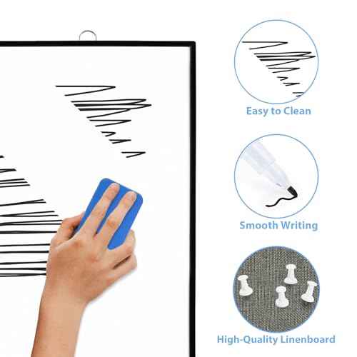ARCOBIS Cork Board White Board Combo, 24"X18" Linen Bulletin Board Whiteboard for Wall, Double-Sided Magnetic Dry Erase Corkboard for Home, Office, School, Grey