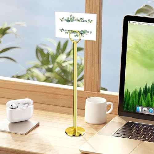 Urban Deco 12PK Table Number Holders Place Card Holders 12 Inch Table Card Holders Steel Card Holders for Photos, Food Signs, Memo Notes, Weddings, Restaurants, Birthdays£¨Gold£©