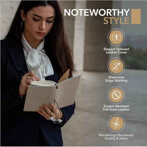 WANDERINGS Regular Size Travelers Notebook with Pockets - 4.5"x8.5" / 11.5cm x 22cm - Refillable Travelers Journal - A Beautifully Handcrafted Leather Journal in Oat, 100 GSM Blank Inserts