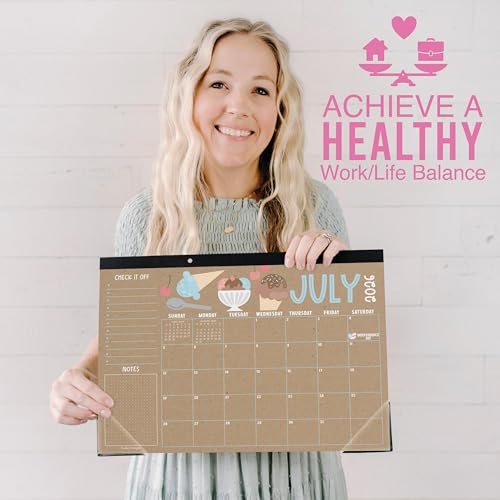 Hadley Designs 2026-2027 Kraft Colorful Large Desk Calendar 18-Month Office Organizer