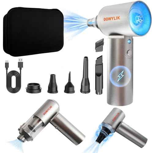 Compressed Air Duster, 150,000RPM Compressed Air with LED, 2-in-1 Mini Vacuum, Electric Air Duster for PC Cleanning Kit, Canned Air Duster for Computers-Air Blower for Electronics with Case