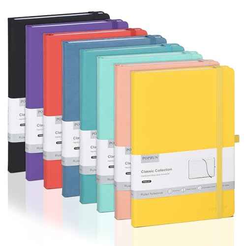 POPRUN A5 Lined Journal Notebooks, 8 Pack Leather Hardcover Thick Notebook for Writing, Business Work, Travel, School, College, 5.5 x 8.3 inch, 240 Pages Classic Ruled Journals Notepad, Multicolored